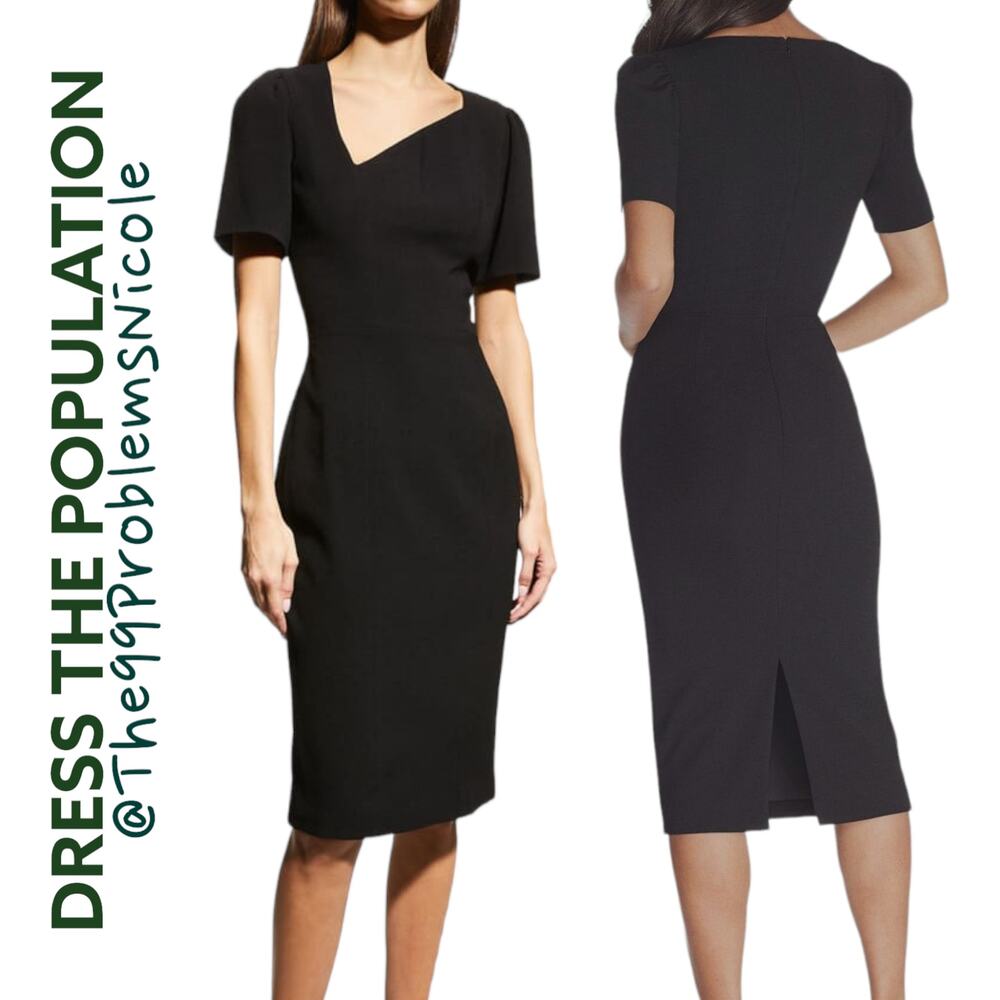 Dress the Population Asymmetrical Neckline Sheath Dress